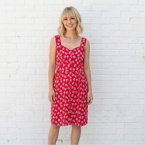 April Cornell Red Floral Knee Length Sleeveless Summer Dress Sundress Small Cute